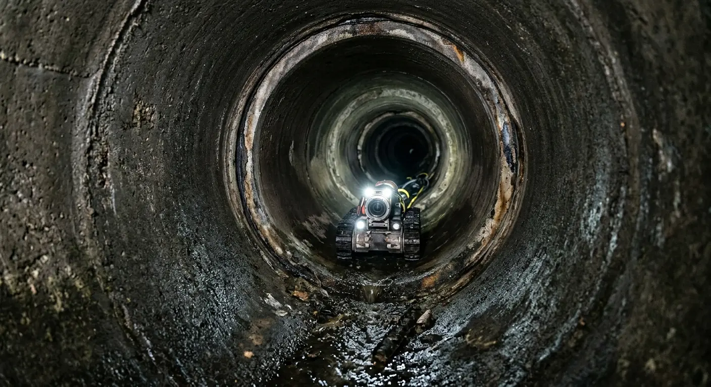 Robotic sewer camera inspecting pipe interior for Sewer Line Cleaning in Niles